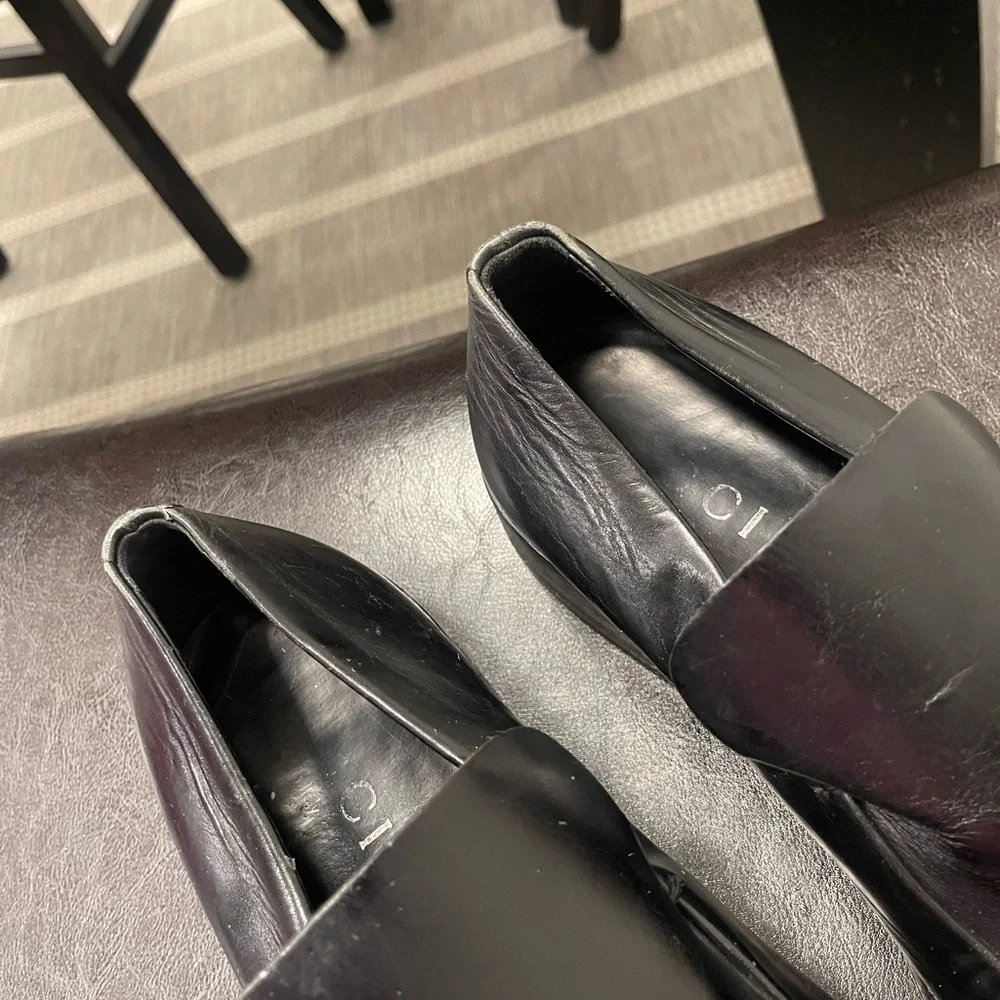 Vintage Gucci Tom Ford Era Black Leather extended tongue slip on loafers men 10D
